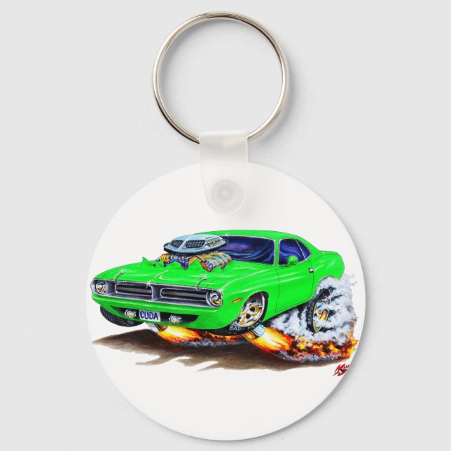 1970 Cuda Green Car Keychain (Front)