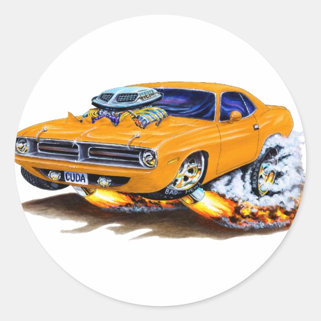 1970 Cuda Orange Car Classic Round Sticker (Front)