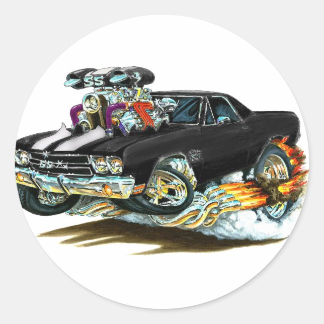 1970 El Camino Black-White Truck Classic Round Sticker (Front)
