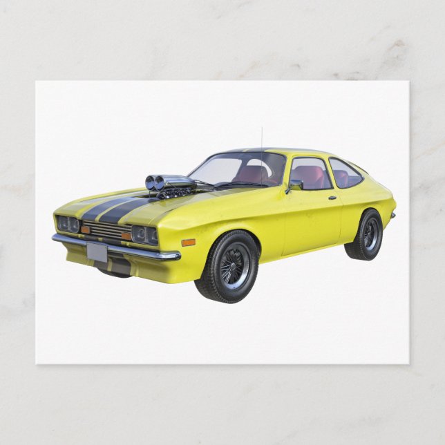 1970 Muscle Car Yellow with Black Stripe Postcard (Front)