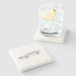 1970 Plymouth Barracuda Black and White Drawing Stone Coaster