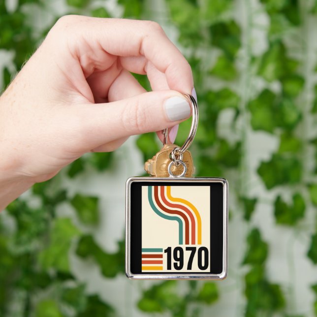 1970 Retro Stripe Vintage Poster Style  Keychain (Hand)