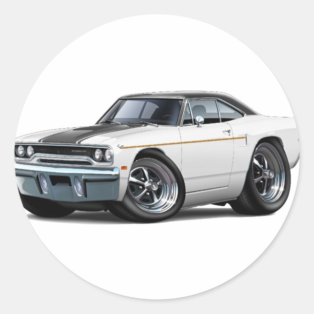 1970 Roadrunner White-Black Stripe Classic Round Sticker (Front)