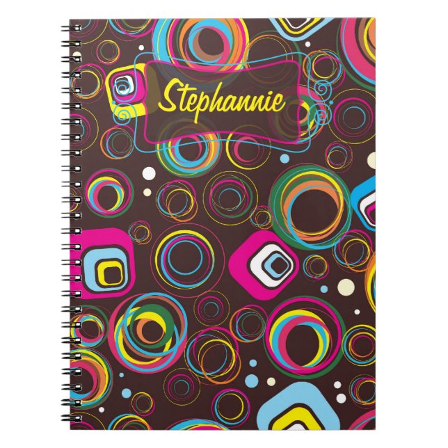 1970’s Retro Circle Square 1950 Spiral Notebook (Front)