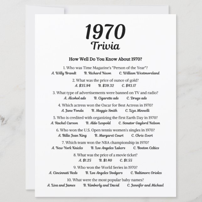 1970 Trivia Game (Front)