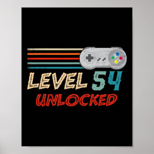 1970 Unlocked Level 54 Birthday Video Game Control Poster