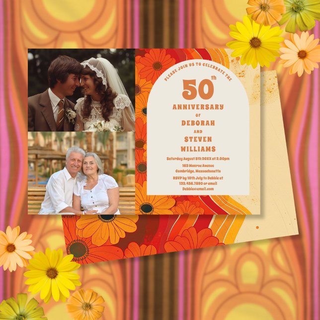 1970s 50th Wedding Anniversary 2 Photo Invitation (1970s 50th Wedding Anniversary 2 Photo Invitation)