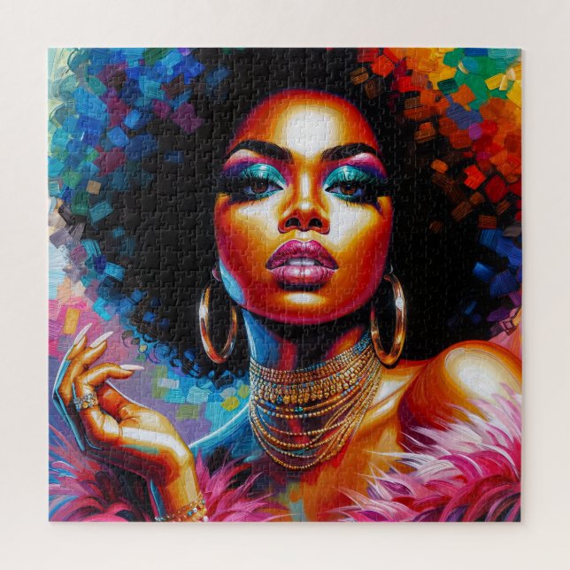 1970s Black Woman Afro Glam Pop Art Puzzle (Vertical)
