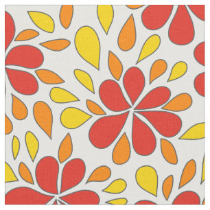 1970s Dandelion Red Orange Yellow Abstract Flower  Fabric