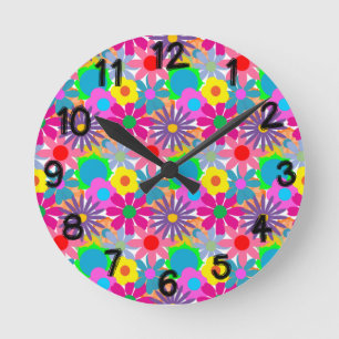 1970s Flower Power Round Clock
