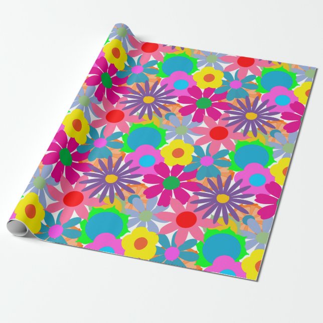 1970s Flower Power Wrapping Paper (Unrolled)