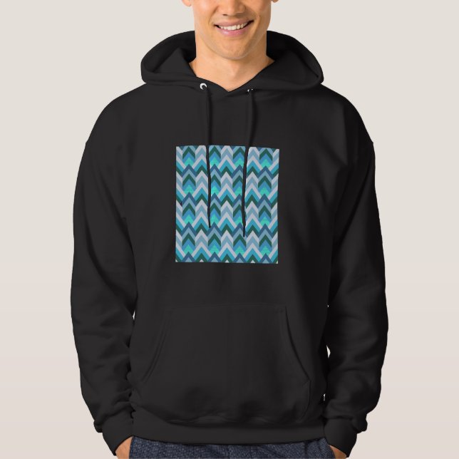 1970'S GEOMETRIC ARROW PATTERN FLAMESTICH BLUE GRE HOODIE (Front)