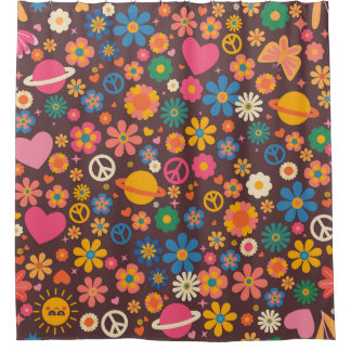 1970s groovy peace sign planet retro hippie brown