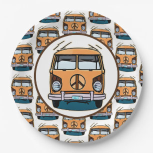 1970's Hippie Van Retro Vintage Style Birthday Paper Plate