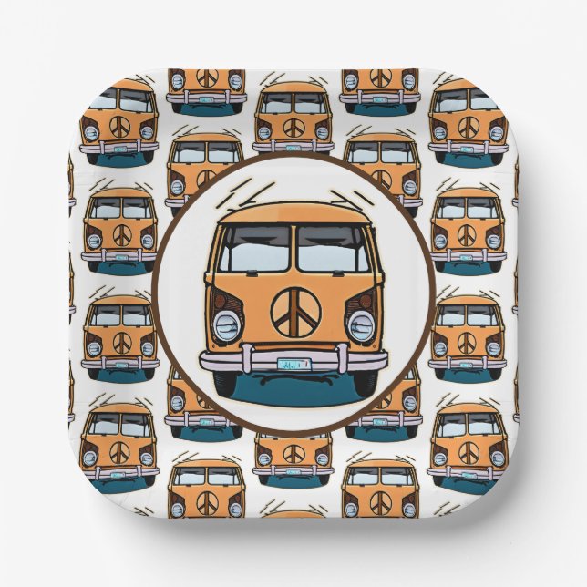 1970's Hippie Van Retro Vintage Style Birthday Paper Plate (Front)