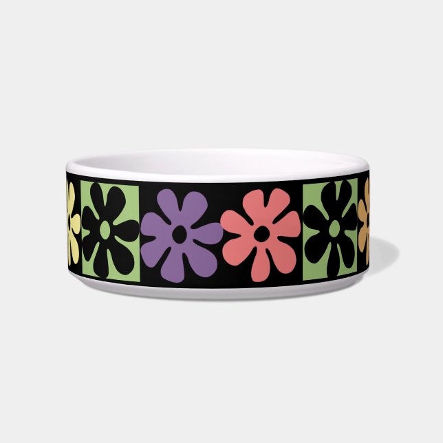 1970s Multicolored Retro Daisies Pet Bowl (Front)