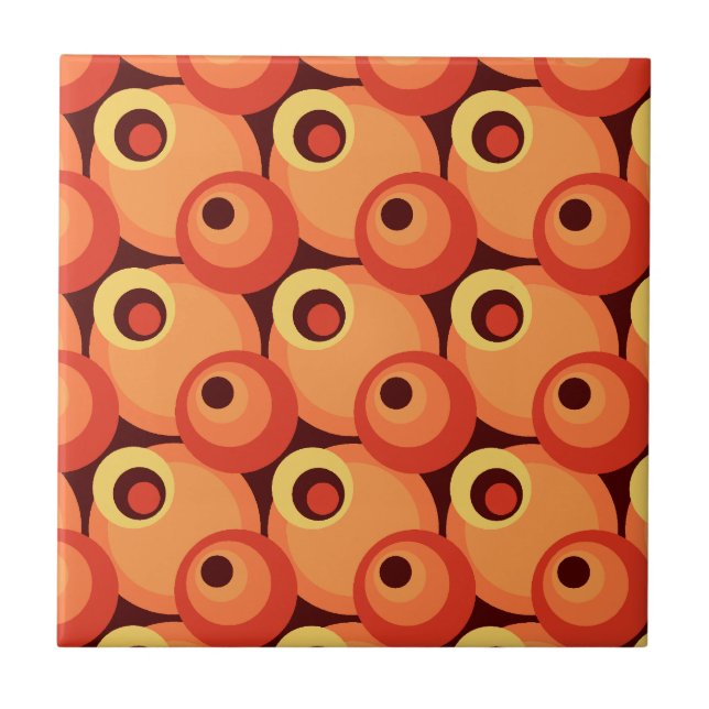1970s overlapping disco circles orange and maroon tile (Front)