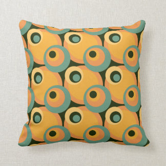 1970s overlapping disco circles yellow and green throw pillow
