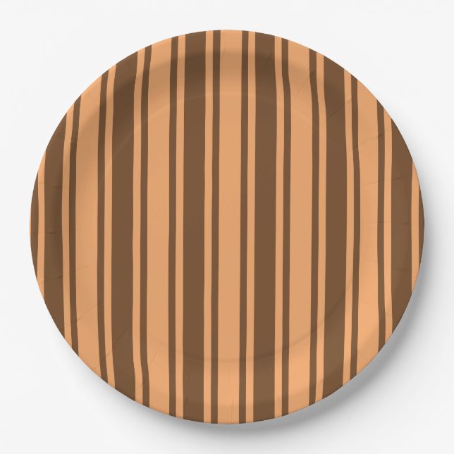 1970s retro brown candy stripes paper plate (Front)