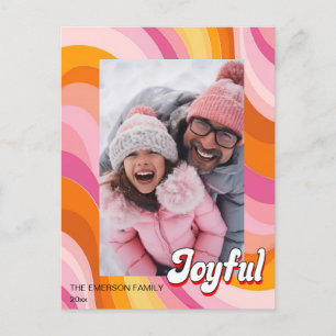 1970's Retro Christmas Pink Red Photo Holiday Postcard