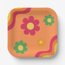 1970s Retro Disco Party Floral Rainbow Plates
