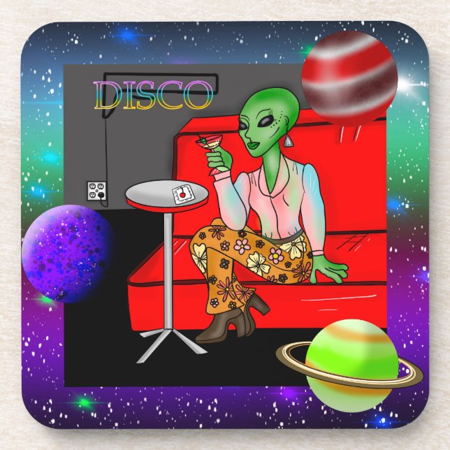 1970's Retro Extraterrestrial in Disco Lounge Coaster (Front)