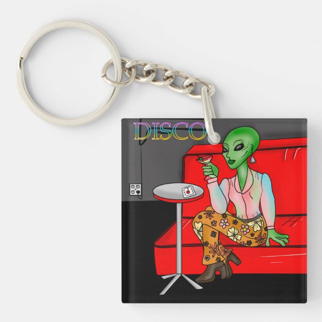 1970's Retro Extraterrestrial in Disco Lounge  Keychain (Front)
