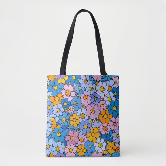1970s Retro Flowers Tote Bag (Front)