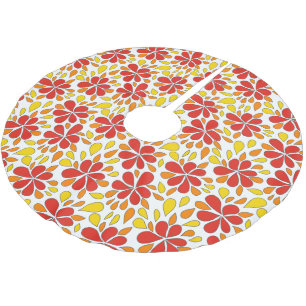 1970s Retro Funky Flower Pattern Red Orange Yellow Brushed Polyester Tree Skirt