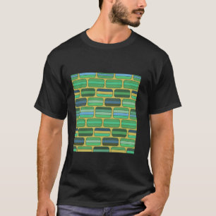 1970'S RETRO GREEN BLUE RECTANGLE BRICK GEOMETRIC T-Shirt