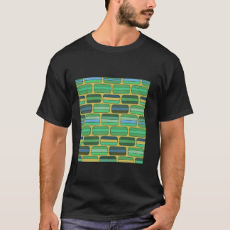 1970'S RETRO GREEN BLUE RECTANGLE BRICK GEOMETRIC  T-Shirt