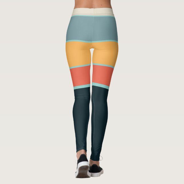 1970s Retro vintage colourful stripes pattern Leggings (Back)