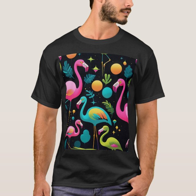 1970's Style Groovy Abstract Flamingos T-Shirt (Front)