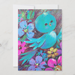 1970s Vintage Spring Blue Bird On A Flower Holiday Card