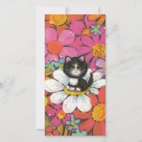1970s Vintage Spring Kitten Cat On A Flower
