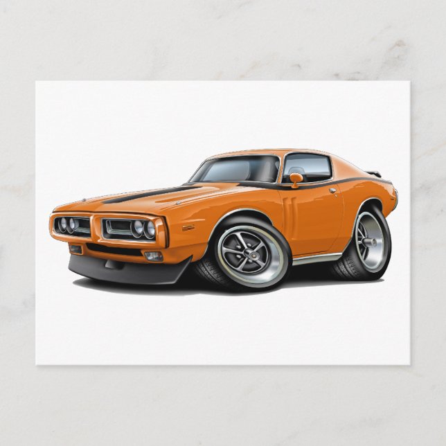 1971-72 Charger Orange-Black Car Postcard (Front)