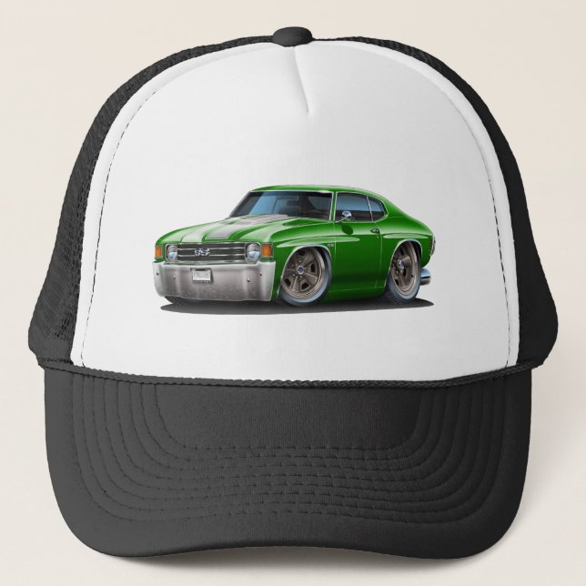 1971-72 Chevelle Green-White Car Trucker Hat (Front)