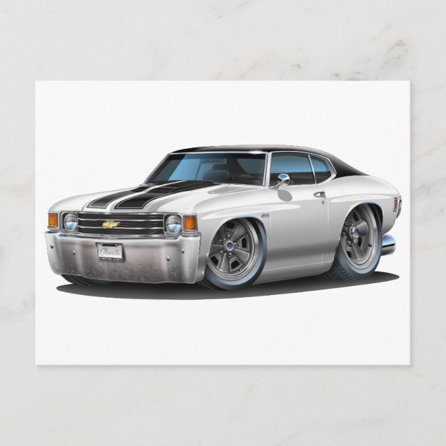 1971-72 Chevelle White-Black Top Car Postcard (Front)