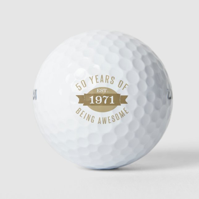 1971 Funny 50th Birthday Awesome Golf Balls (Front)