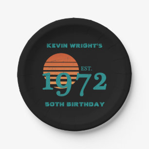 1972 50th Birthday Vintage Sunset Paper Plate
