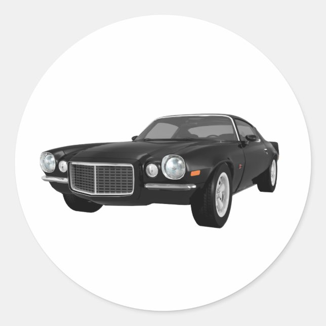 1972 Camaro Z28: Muscle Car: Black Finish Classic Round Sticker (Front)