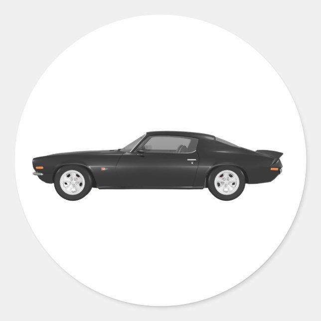 1972 Camaro Z28: Muscle Car: Black Finish Classic Round Sticker (Front)