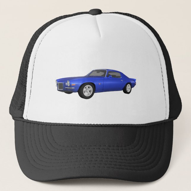 1972 Camaro Z28: Muscle Car: Blue Finish: Trucker Hat (Front)