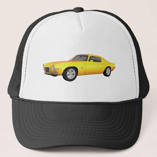 1972 Camaro Z28: Muscle Car: Yellow Finish: Trucker Hat (Front)