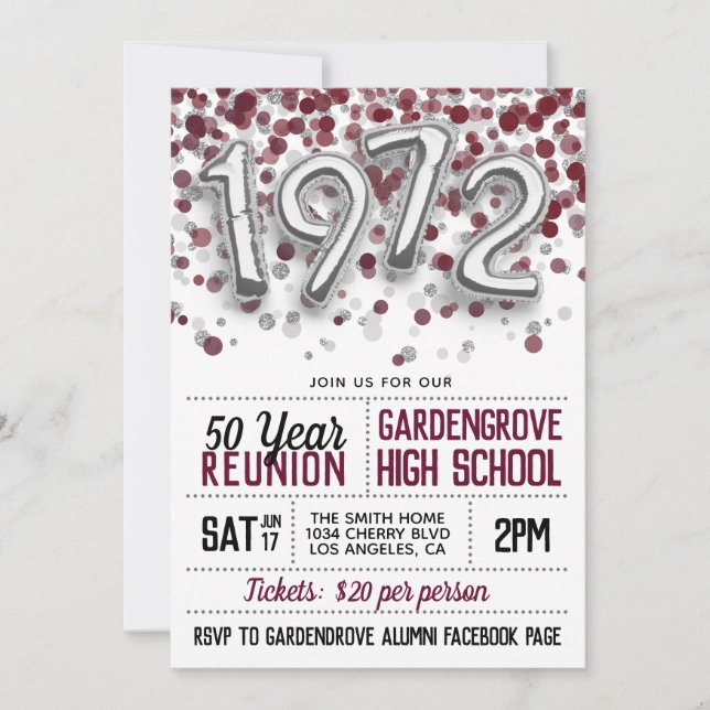 1972 High School College Reunion Invitation (Front)