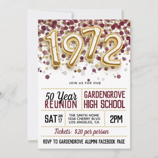 1972 High School College Reunion Invitation (Front)