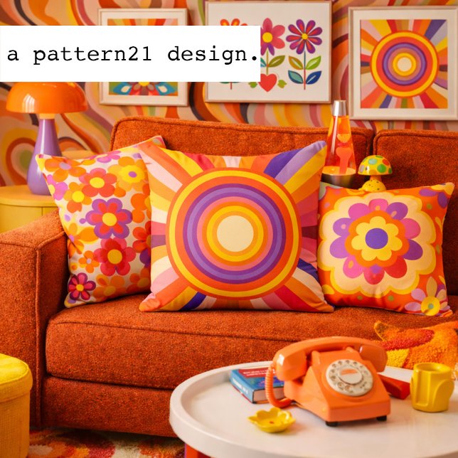 1972 retro sunburst throw pillow (This sunburst design from the seventies brings in retro flair)