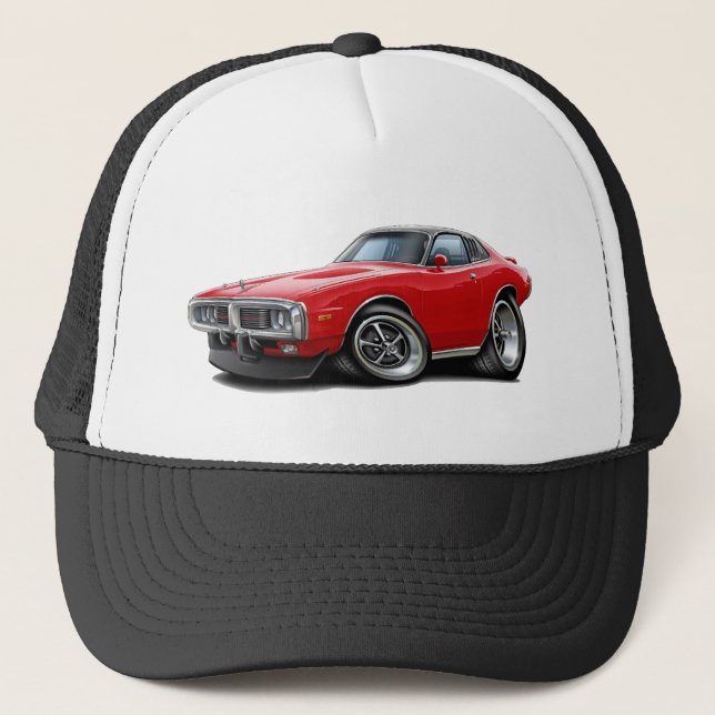 1973-74 Charger Red-Black SE Car Trucker Hat (Front)