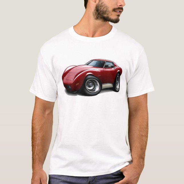 1973-76 Corvette Maroon Car T-Shirt (Front)