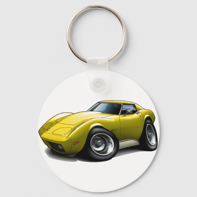 1973-76 Corvette Yellow Car Keychain (Front)